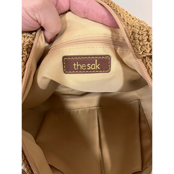 The Sak Crochet Shoulder Bag Tan Brown Ombré Boho Beach Tote Purse Zip Pocket - Picture 6 of 11